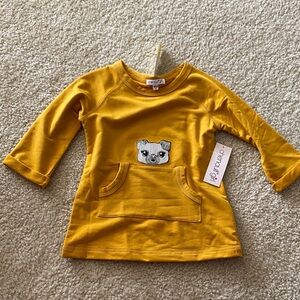 Chenault Mustard Long Sleeve Kids Tee with Dog Patch